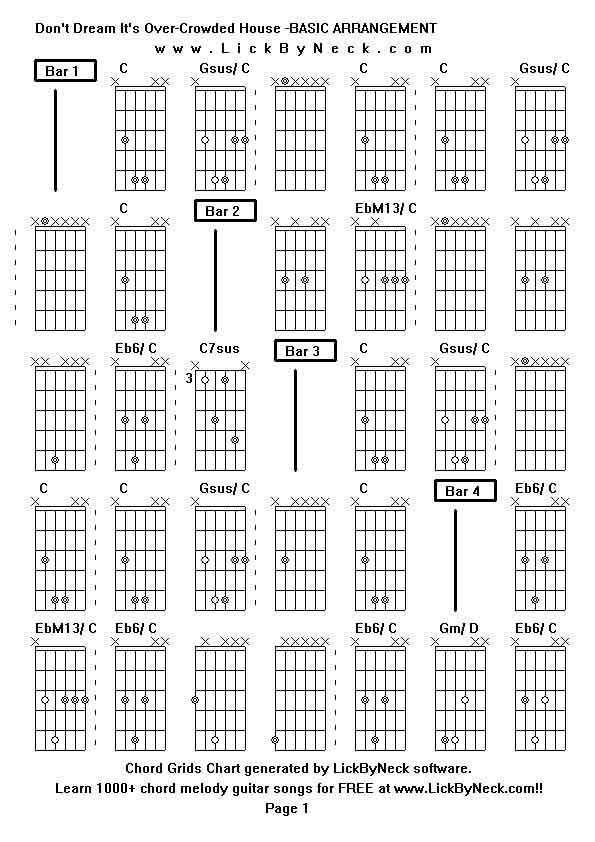 Chord Grids Chart of chord melody fingerstyle guitar song-Don't Dream It's Over-Crowded House -BASIC ARRANGEMENT,generated by LickByNeck software.